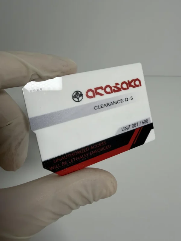 Tarjeta de identificación Arasaka Corporation de Cyberpunk 2077 fabricada en acrílico premium