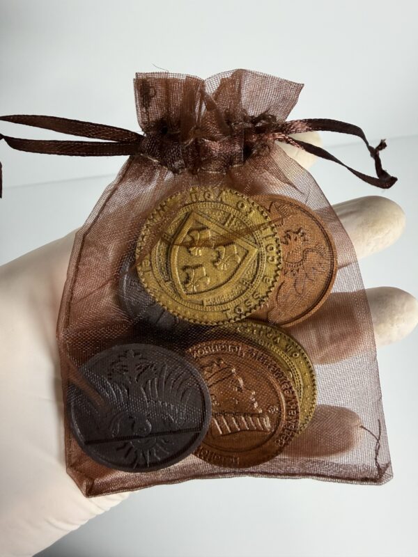 Set de monedas de The Witcher en resina con bolsa de tela temática