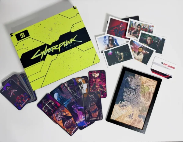 Pack de coleccionista Ultimate Cyberpunk 2077 con tarot, mapa de Night City y caja de madera
