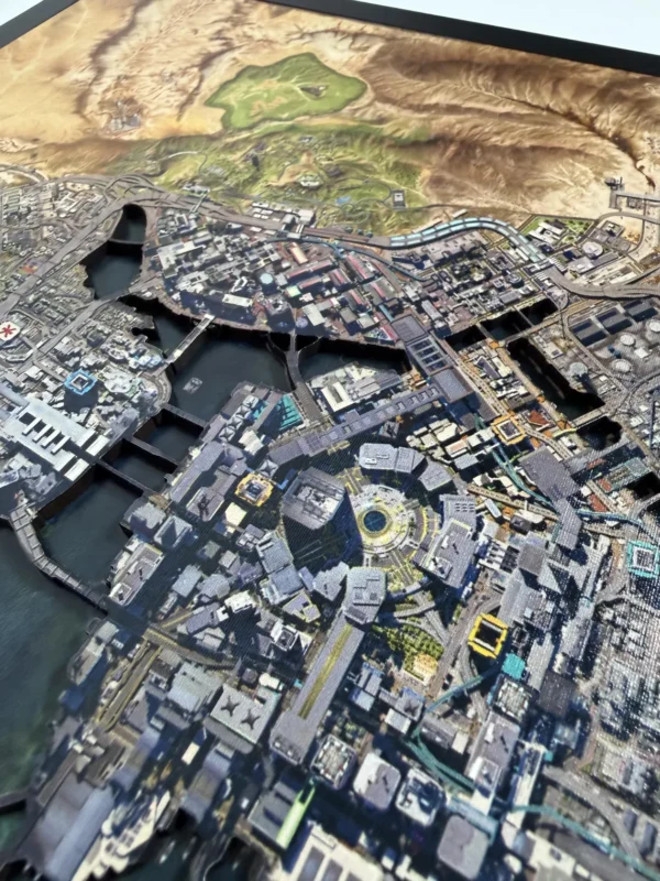 Mapa Cyberpunk 2077 Detalle de textura e impresión UV en las zonas de Badlands del mapa Cyberpunk